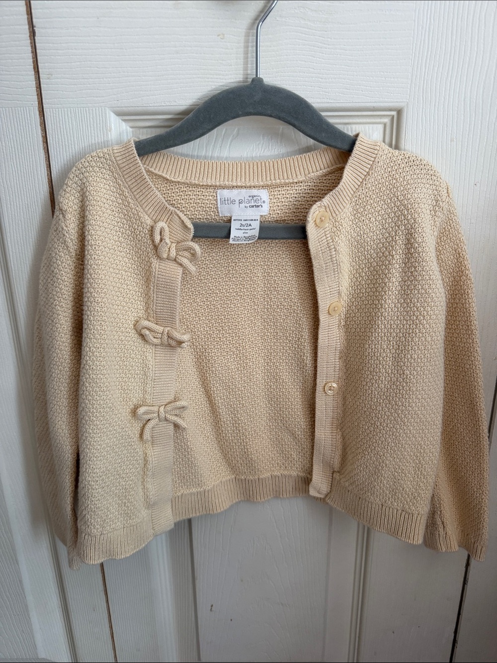 Little Planet Cream Knit Girls' Bow-Accent Cardigan